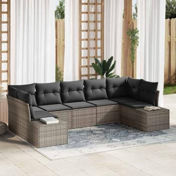 ARDEBO.de - 7-teiliges Garten-Sofa-Set mit Kissen Grau Poly-Rattan