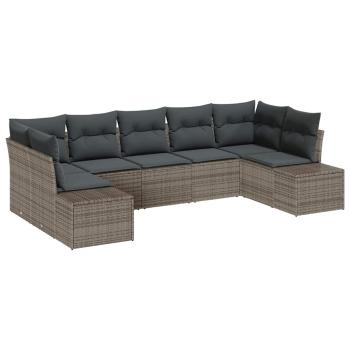 7-teiliges Garten-Sofa-Set mit Kissen Grau Poly-Rattan