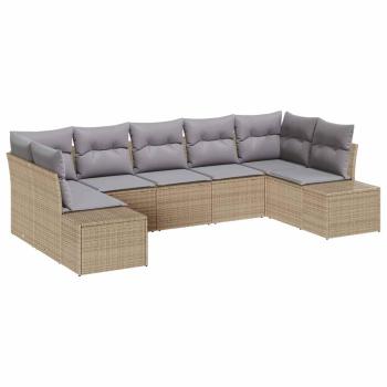 7-teiliges Garten-Sofa-Set mit Kissen Beige Poly Rattan