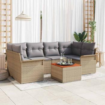 ARDEBO.de - 7-teiliges Garten Sofa Set mit Kissen Beige Poly Rattan Akazie