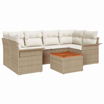 7-teiliges Garten Sofa Set mit Kissen Beige Poly Rattan Akazie