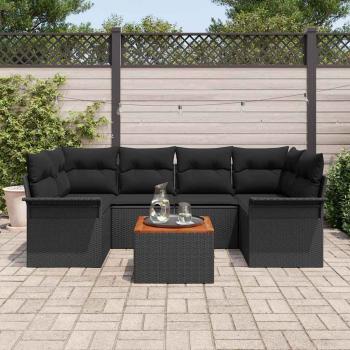 7-teiliges Garten-Sofa-Set mit Kissen Schwarz Poly Rattan Akazie