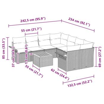 9-teiliges Garten Sofa Set mit Kissen Schwarz Poly-Rattan Akazie