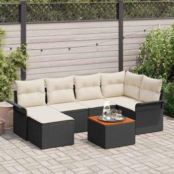 ARDEBO.de - 7-teiliges Gartensofa Set mit Kissen in Schwarz Poly Rattan Akazie