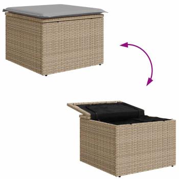 7-teiliges Garten Sofa Set mit Kissen Beige Poly Rattan Akazie