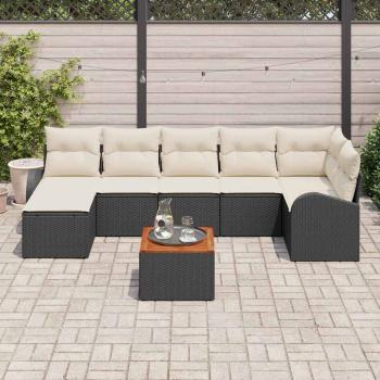 8-teiliges Garten Sofa Set mit Kissen Schwarz Poly Rattan Akazie