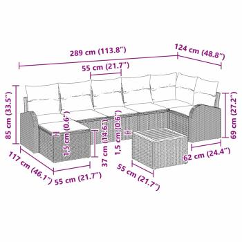 8-teiliges Garten Sofa Set mit Kissen Grau Poly Rattan Akazie