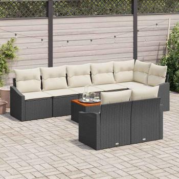 9-teiliges Garten Sofa Set mit Kissen Schwarz Poly Rattan Akazie
