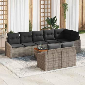 ARDEBO.de - 9-teiliges Garten-Sofa-Set mit Kissen Grau Poly-Rattan Akazie