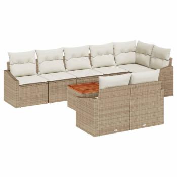 9-teiliges Garten Sofaset mit Kissen Beige Poly Rattan Akazie