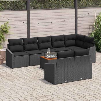 9-teiliges Garten Sofa Set mit Kissen Schwarz Poly-Rattan Akazie