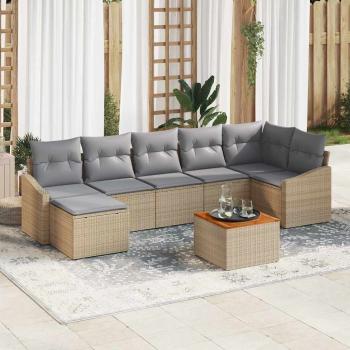 ARDEBO.de - 8-teiliges Garten-Sofa-Set mit Kissen Beige Poly Rattan Akazie