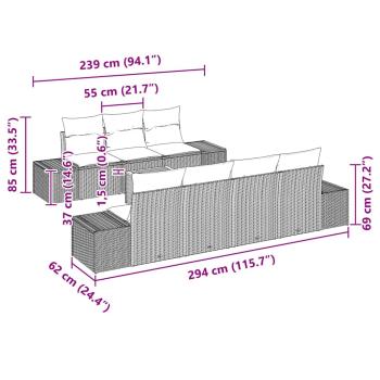 8-teiliges Garten-Sofa-Set mit Kissen Beige Poly-Rattan Akazie