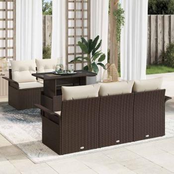 ARDEBO.de - 6-teiliges Garten-Sofa-Set mit Kissen Braun Poly Rattan