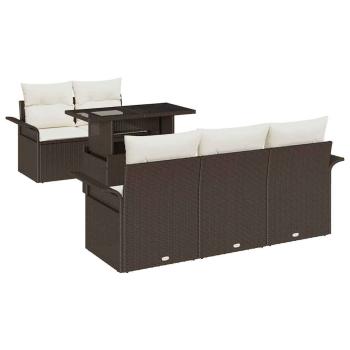 6-teiliges Garten-Sofa-Set mit Kissen Braun Poly Rattan