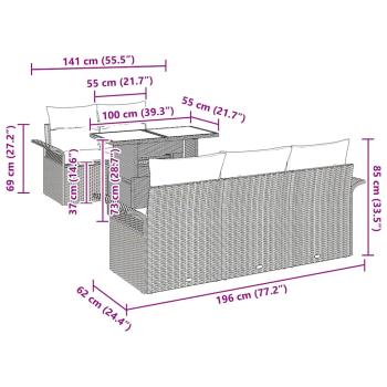 6-teiliges Garten Sofaset mit Kissen Beige Poly Rattan
