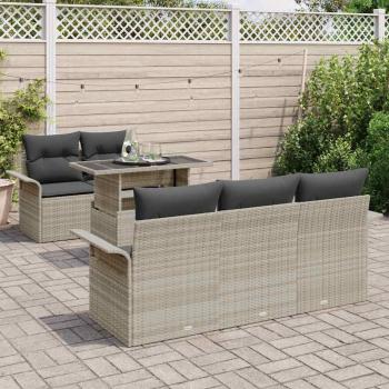 6-teiliges Garten-Sofaset mit Kissen Hellgraues Poly-Rattan