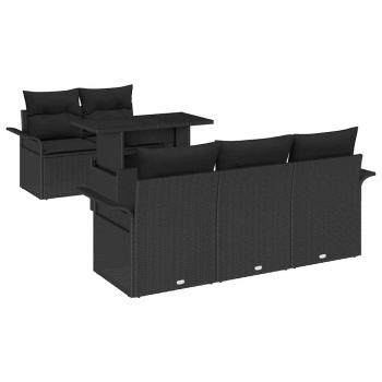 6-teiliges Garten Sofa Set mit Kissen Schwarz Poly Rattan