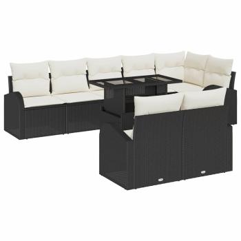 Gartensofa-set 9 stk. Schwarz und Creme Poly-Rattan