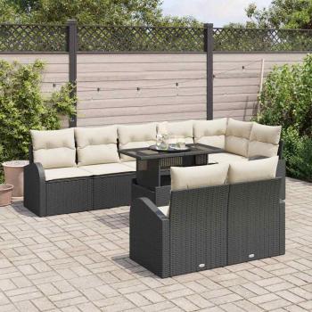 Gartensofa-set 9 stk. Schwarz und Creme Poly-Rattan