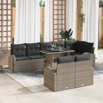 ARDEBO.de - 9-teiliges Garten-Sofa-Set mit Kissen Grau Poly-Rattan
