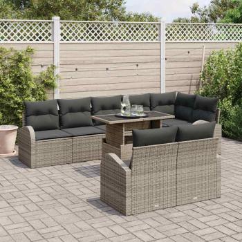 9-teiliges Garten-Sofa-Set mit Kissen Grau Poly-Rattan