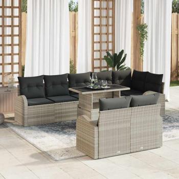 ARDEBO.de - 9-teiliges Garten Sofa Set mit Kissen in Hellgrau aus Poly-Rattan