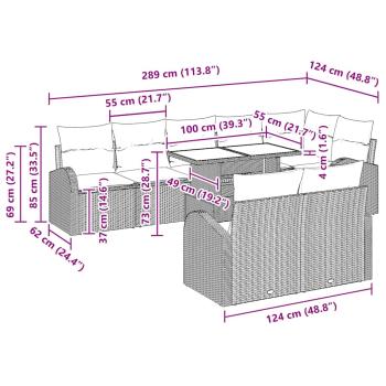 9-teiliges Garten Sofa Set mit Kissen in Hellgrau aus Poly-Rattan