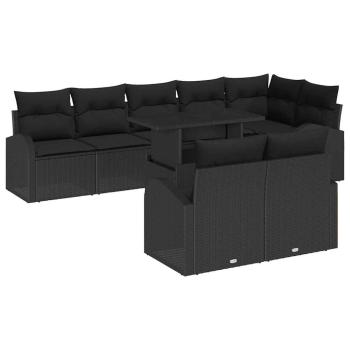 9-teiliges Garten Sofa Set mit Kissen Schwarz Poly Rattan