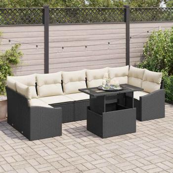 ARDEBO.de - 8-teiliges Garten-Sofa-Set mit Kissen Schwarz Poly Rattan