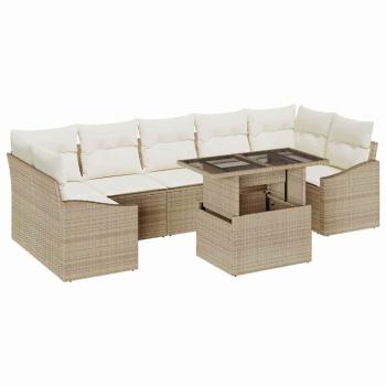 8-teiliges Garten Sofa Set mit Kissen Beige Poly Rattan