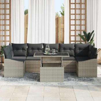 8-teiliges Garten-Sofa-Set mit Kissen Hellgrau Poly-Rattan