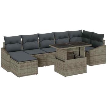 8-teiliges Garten-Sofa-Set mit Kissen Grau Poly-Rattan