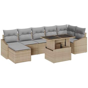 Gartensofa-set 8 stk. Beige und Hellgrau Poly-Rattan
