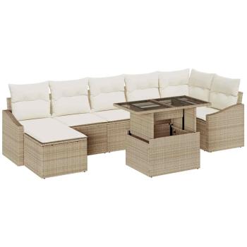 8-teiliges Gartensofa Set mit Kissen in Beige Poly Rattan