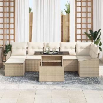 8-teiliges Gartensofa Set mit Kissen in Beige Poly Rattan