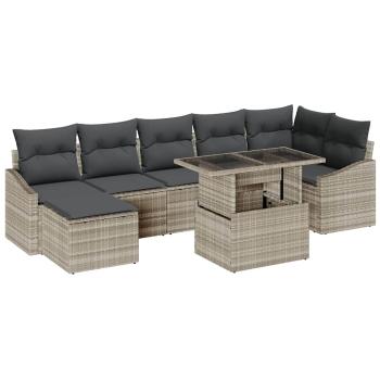 8-teiliges Garten Sofa Set mit Kissen in Hellgrau aus Poly Rattan
