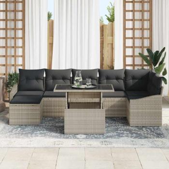 8-teiliges Garten Sofa Set mit Kissen in Hellgrau aus Poly Rattan
