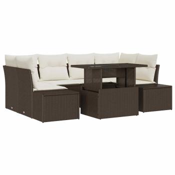 7-teiliges Garten Sofaset mit Kissen Braun Poly Rattan