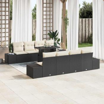 ARDEBO.de - 9-teiliges Garten Sofa Set mit Kissen Schwarz Poly Rattan