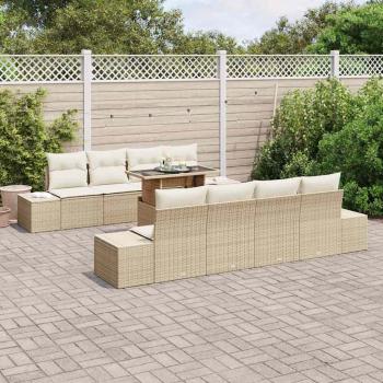 9-teiliges Garten Sofa Set mit Kissen Beige Poly Rattan