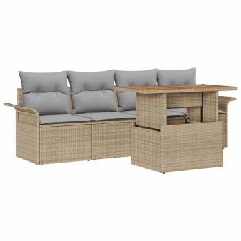 Gartensofa-set 5 stk. Beige und Hellgrau Poly-Rattan