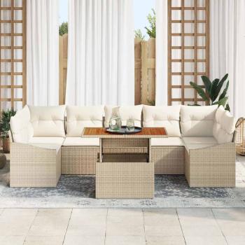 8-teiliges Garten Esszimmer Set mit Kissen Beige Poly Rattan Akazie