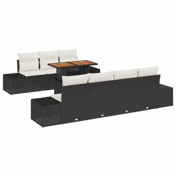 8-teilige Garten-Essgruppe mit Kissen Schwarz Poly Rattan Akazie
