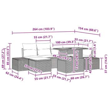 7-teiliges Garten Esszimmer Set mit Kissen Grau Poly Rattan Akazie