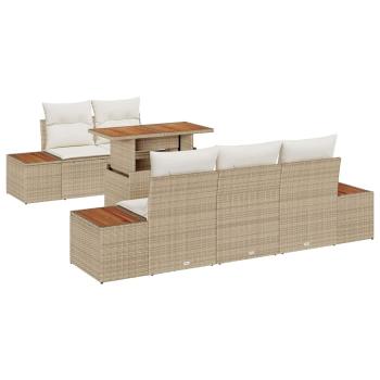 6-teilige Garten Essgruppe mit Kissen Beige Poly Rattan Akazie