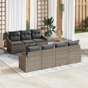 ARDEBO.de - 8-teiliges Garten-Essgruppe mit Kissen Grau Poly Rattan