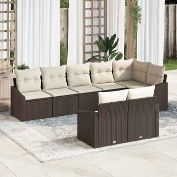 ARDEBO.de - 8-teiliges Garten-Essensemble mit Kissen Braun Poly Rattan