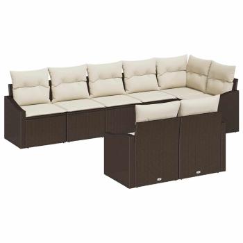 8-teiliges Garten-Essensemble mit Kissen Braun Poly Rattan