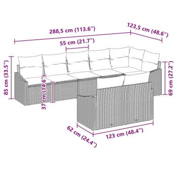 8-teiliges Garten-Essensemble mit Kissen Braun Poly Rattan